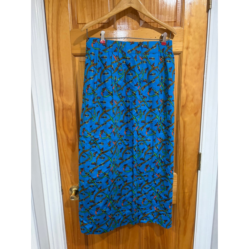 New Vintage USA Carriage Trade Blue Horse Equestrian Print Cotton Midi Skirt - Picture 4 of 7